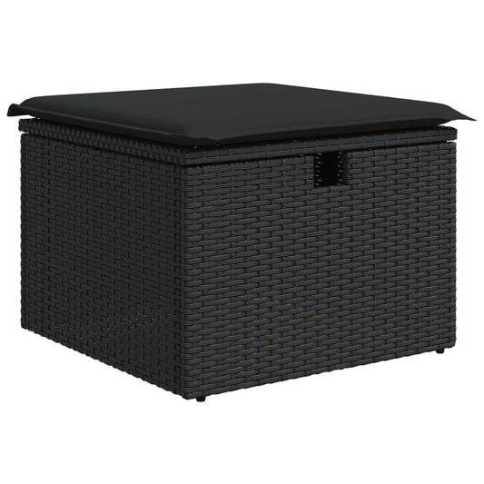 vidaXL Υποπόδιο Κήπου Μαύρο 55x55x37 εκ. Συνθετικό Ρατάν με Μαξιλάρι