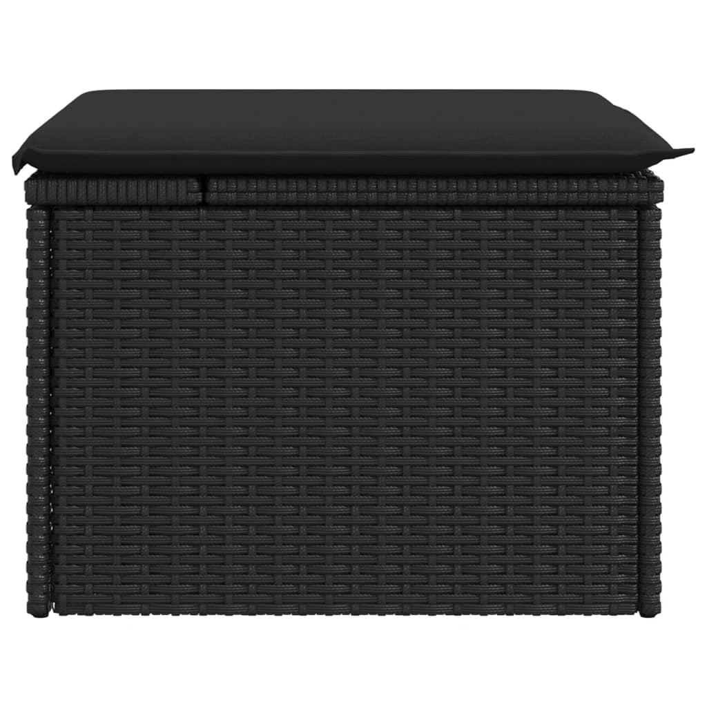 vidaXL Σκαμπό Κήπου με Μαξιλάρι Μαύρο 55x55x37 εκ. από Συνθετικό Ρατάν