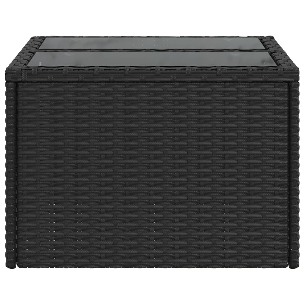 vidaXL Τραπέζι Κήπου με Γυάλινη Επιφάνεια Μαύρο 55x55x37 εκ Συνθ Ρατάν