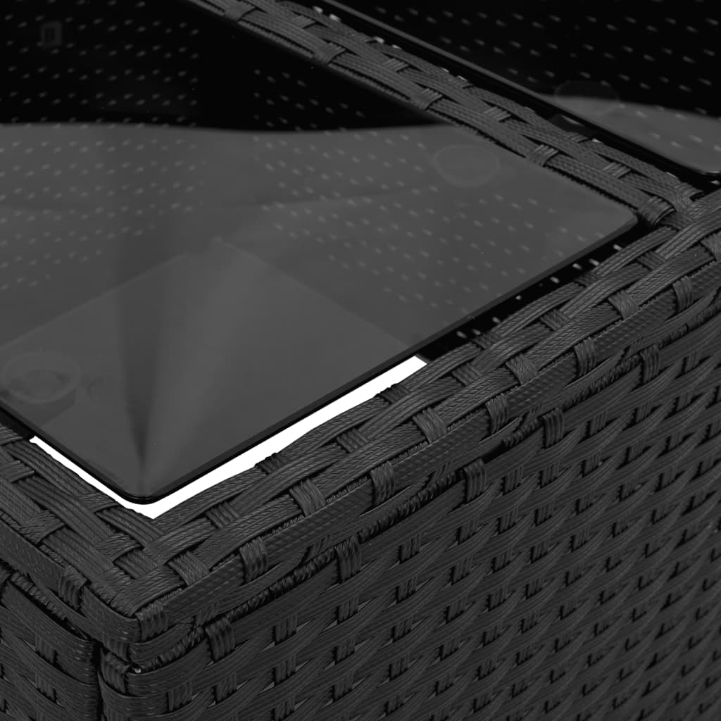 vidaXL Τραπέζι Κήπου με Γυάλινη Επιφάνεια Μαύρο 55x55x37 εκ Συνθ Ρατάν