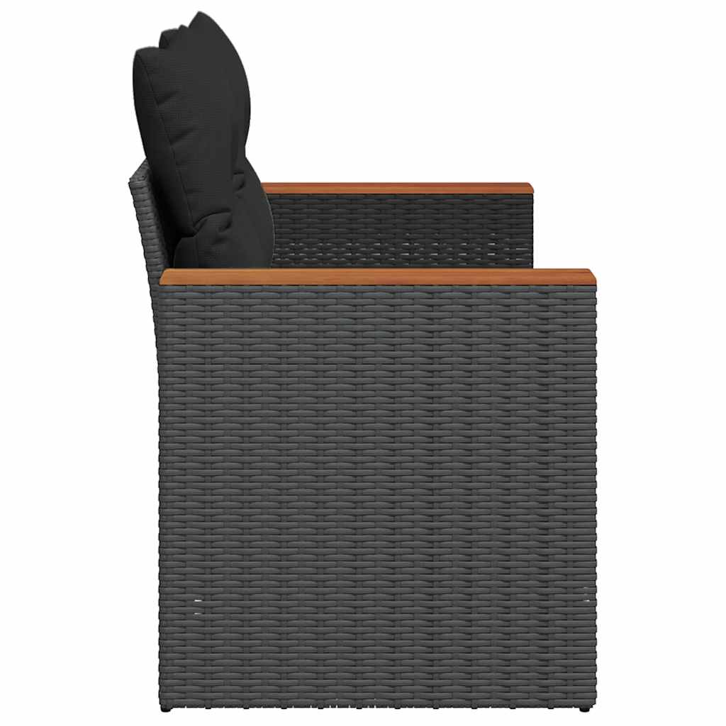 vidaXL Καναπές Κήπου Διθέσιος Μαύρος από Συνθετικό Ρατάν με Μαξιλάρια