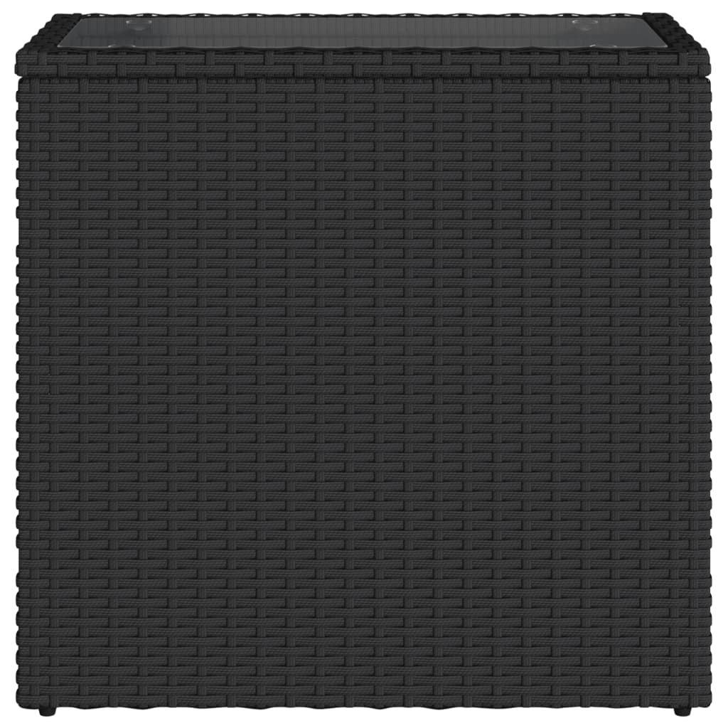 vidaXL Τραπέζι Κήπου με Γυάλινη Επιφ. Μαύρο 58x27,5x55 εκ. Συνθ. Ρατάν