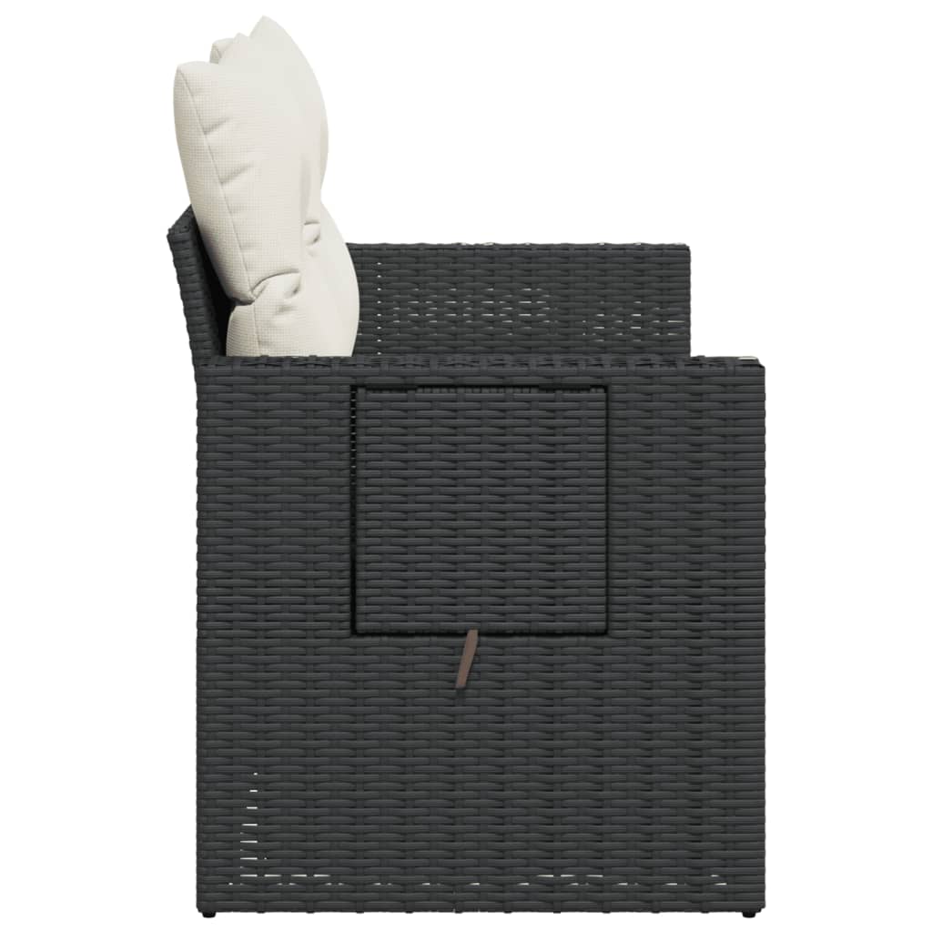 vidaXL Καναπές Κήπου Διθέσιος Μαύρος από Συνθετικό Ρατάν με Μαξιλάρια