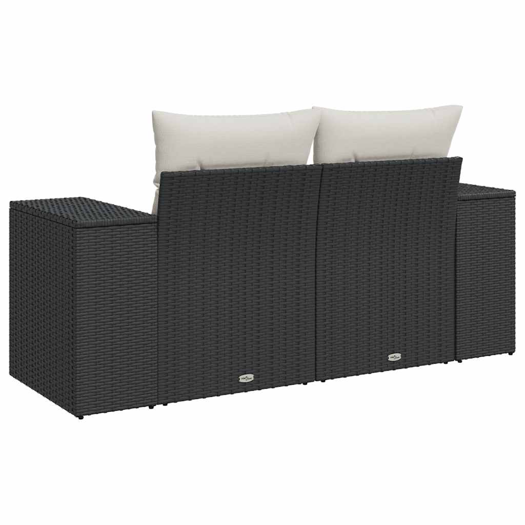 vidaXL Καναπές Κήπου Διθέσιος Μαύρος από Συνθετικό Ρατάν με Μαξιλάρια