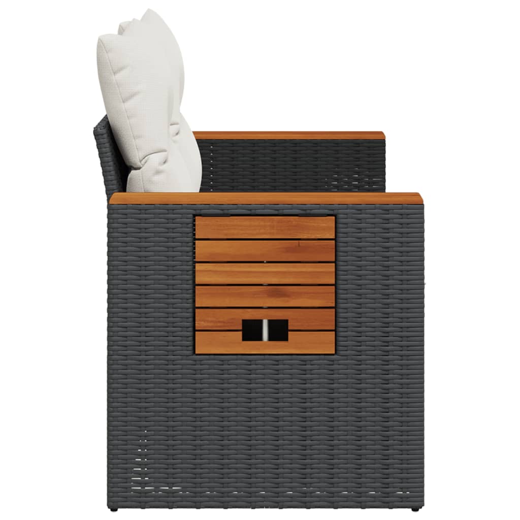 vidaXL Καναπές Κήπου Διθέσιος Μαύρος από Συνθετικό Ρατάν με Μαξιλάρια