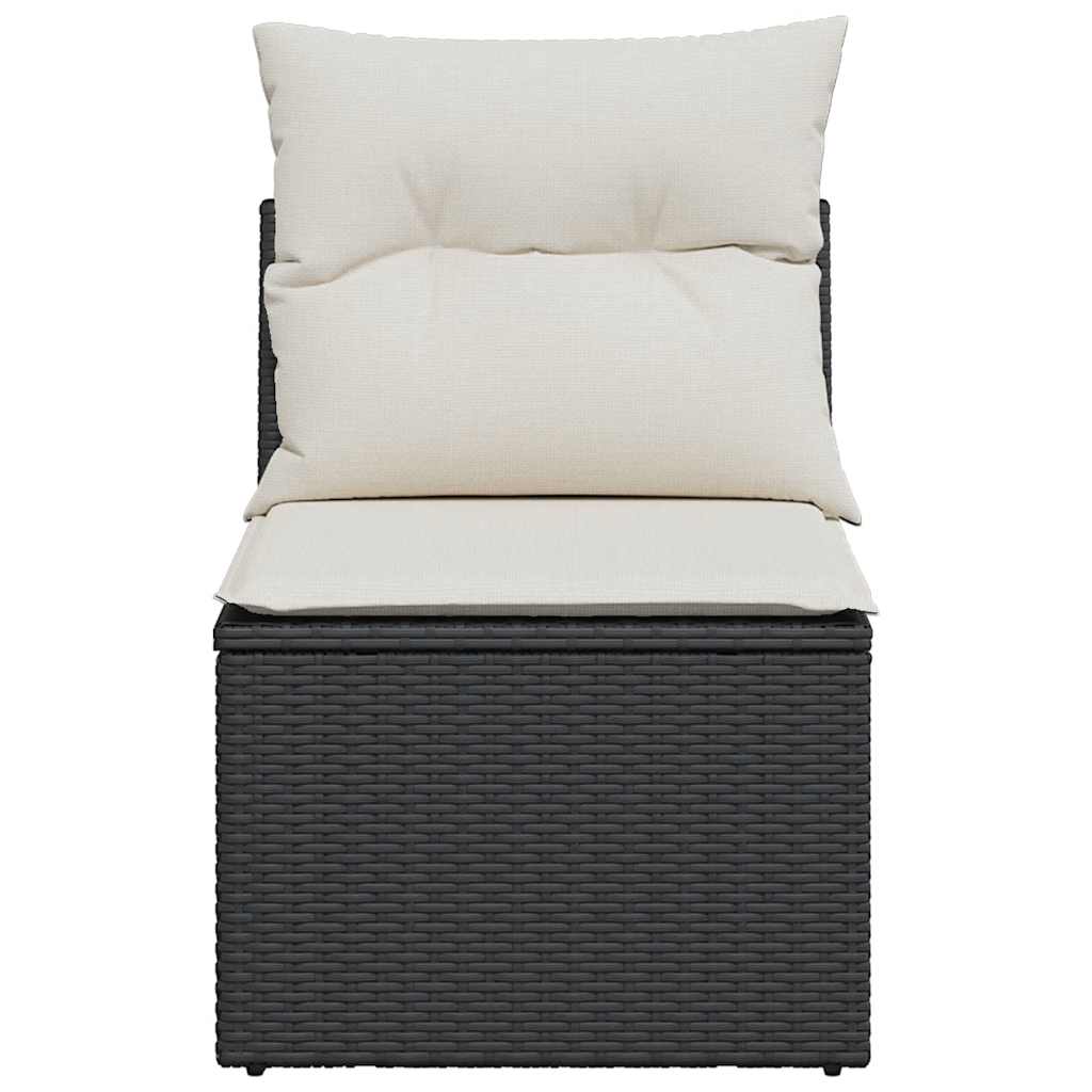 vidaXL Καρέκλα Κήπου Χωρίς Μπράτσα Μαύρος Συνθετικό Ρατάν με Μαξιλάρια