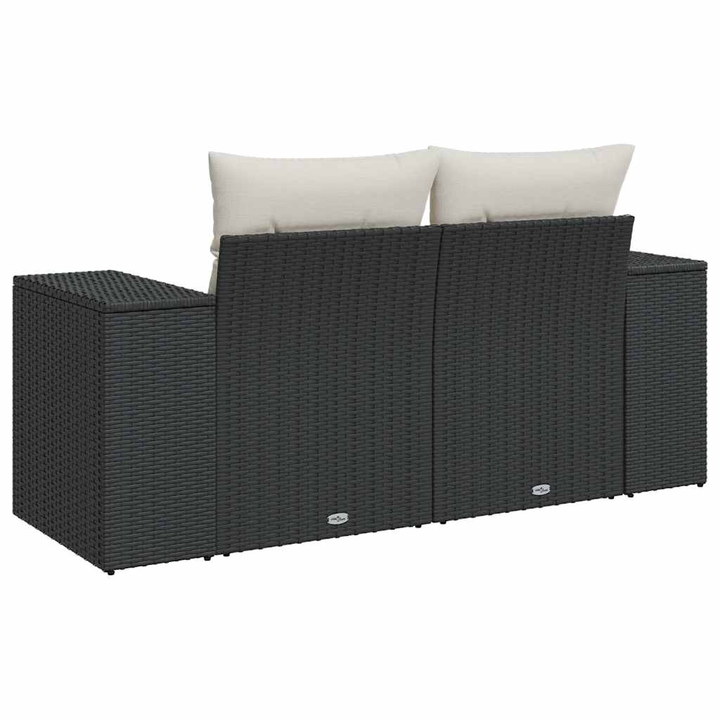 vidaXL Καναπές Κήπου Διθέσιος Μαύρος από Συνθετικό Ρατάν με Μαξιλάρια