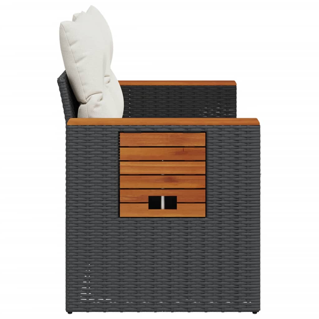 vidaXL Καναπές Κήπου Διθέσιος Μαύρος από Συνθετικό Ρατάν με Μαξιλάρια