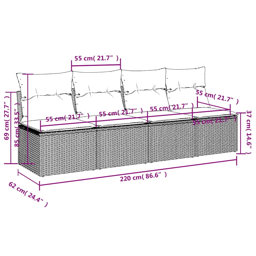 vidaXL Καναπές Κήπου Τετραθέσιος Μπεζ από Συνθετικό Ρατάν με Μαξιλάρια