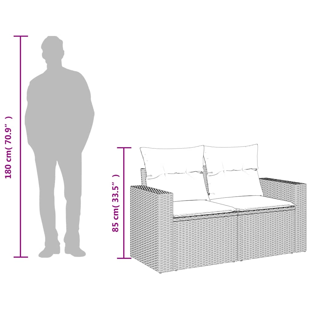 vidaXL Καναπές Κήπου Διθέσιος Μπεζ από Συνθετικό Ρατάν με Μαξιλάρια