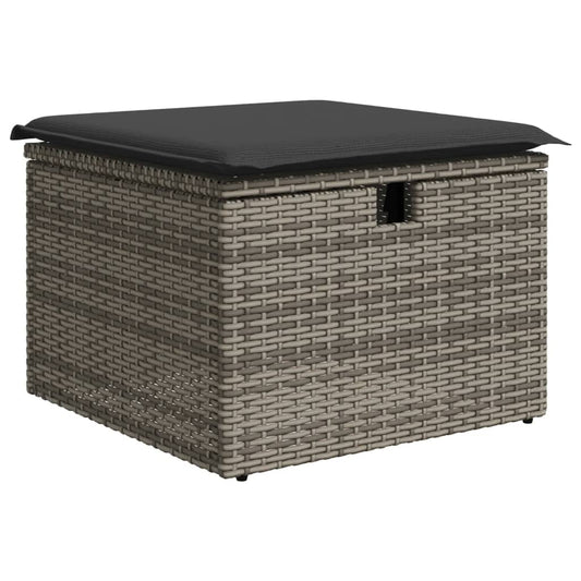 vidaXL Υποπόδιο Κήπου Γκρι 55x55x37 εκ. Συνθετικό Ρατάν με Μαξιλάρι