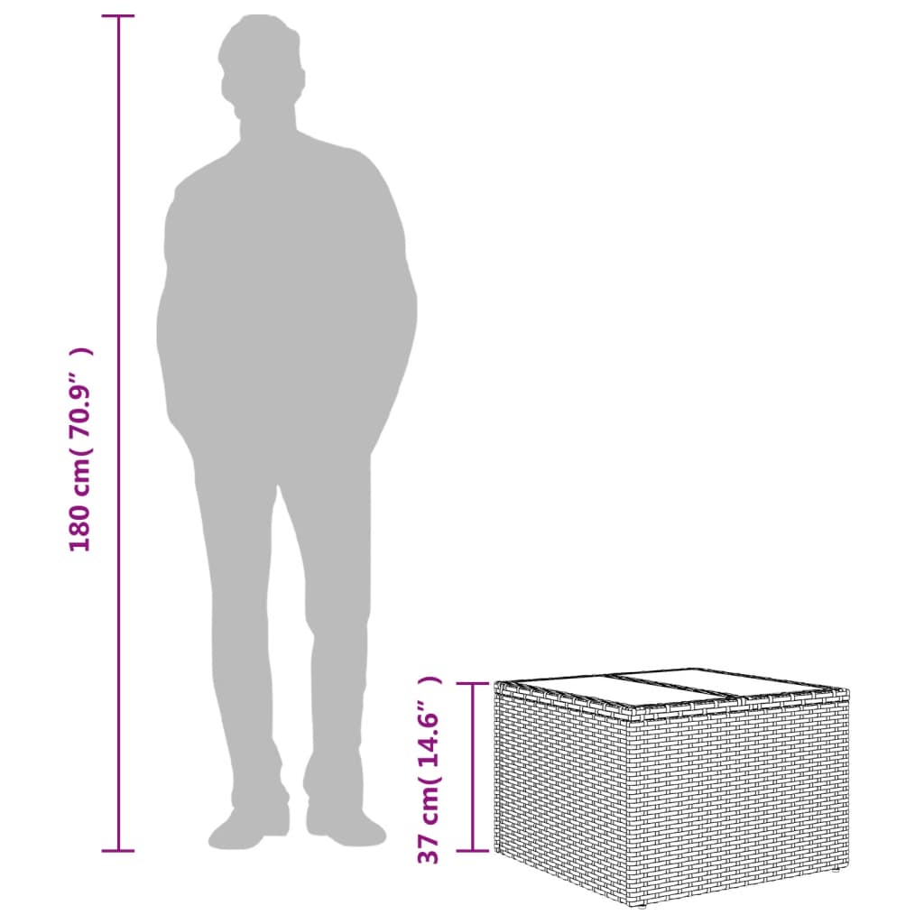 vidaXL Τραπέζι Κήπου με Γυάλινη Επιφάνεια Γκρι 55x55x37 εκ. Συνθ Ρατάν