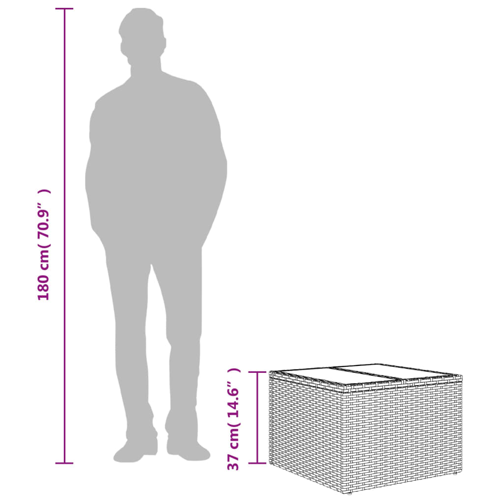 vidaXL Τραπέζι Κήπου με Γυάλινη Επιφάνεια Αν. Γκρι 55x55x37 εκ Ρατάν
