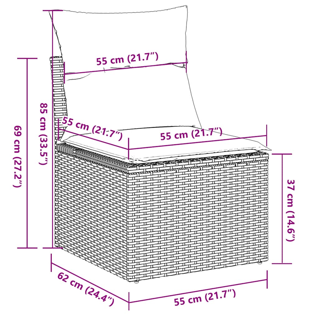 vidaXL Καρέκλα Κήπου Χωρίς Μπράτσα Γκρι Συνθετικό Ρατάν με Μαξιλάρια