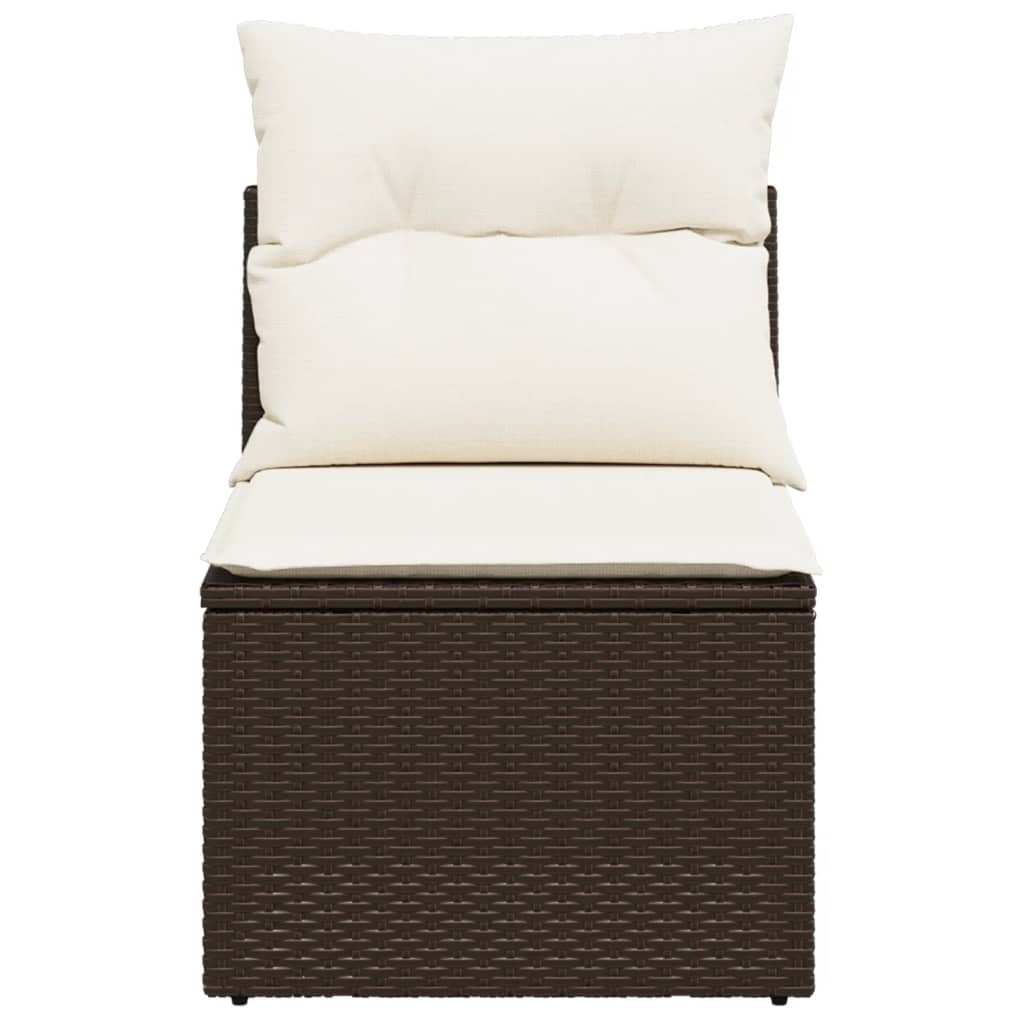 vidaXL Καναπές Κήπου Χωρίς Μπράτσα Καφέ Συνθετικό Ρατάν με Μαξιλάρια