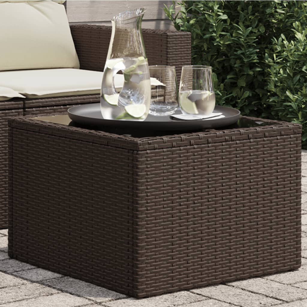 vidaXL Τραπέζι Κήπου με Γυάλινη Επιφάνεια Καφέ 55x55x37 εκ. από Συνθετικό Ρατάν
