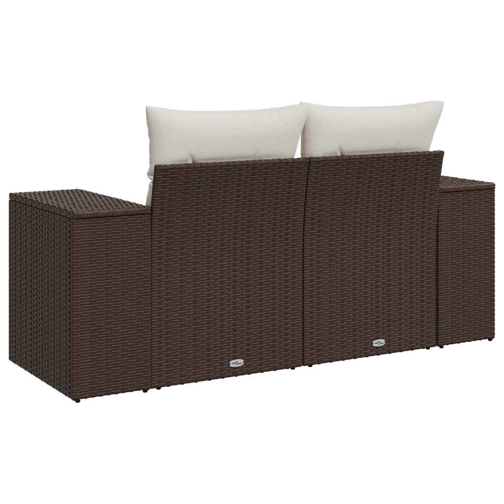 vidaXL Καναπές Κήπου Διθέσιος Καφέ από Συνθετικό Ρατάν με Μαξιλάρια