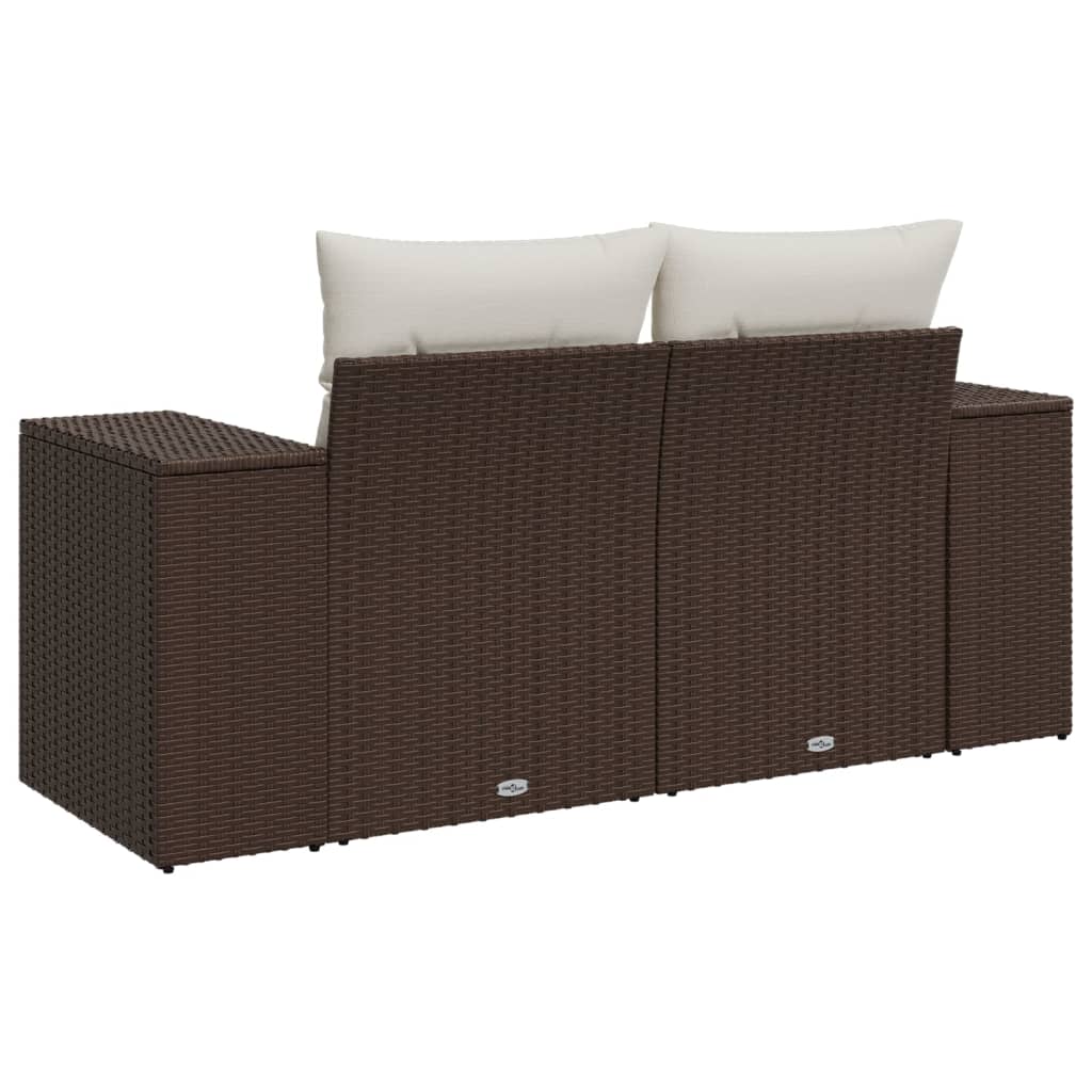 vidaXL Καναπές Κήπου Διθέσιος Καφέ από Συνθετικό Ρατάν με Μαξιλάρια