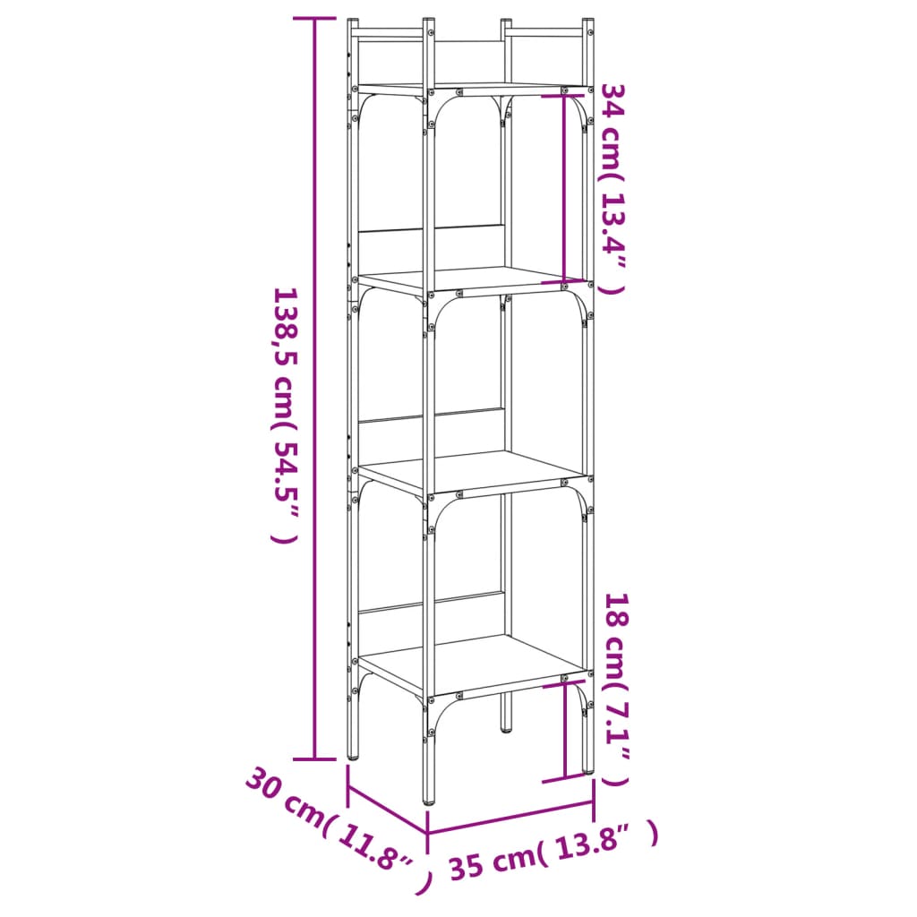 vidaXL Βιβλιοθήκη 4 Επιπέδων Καφέ Δρυς 35x30x138,5 εκ. Επεξεργ. Ξύλο