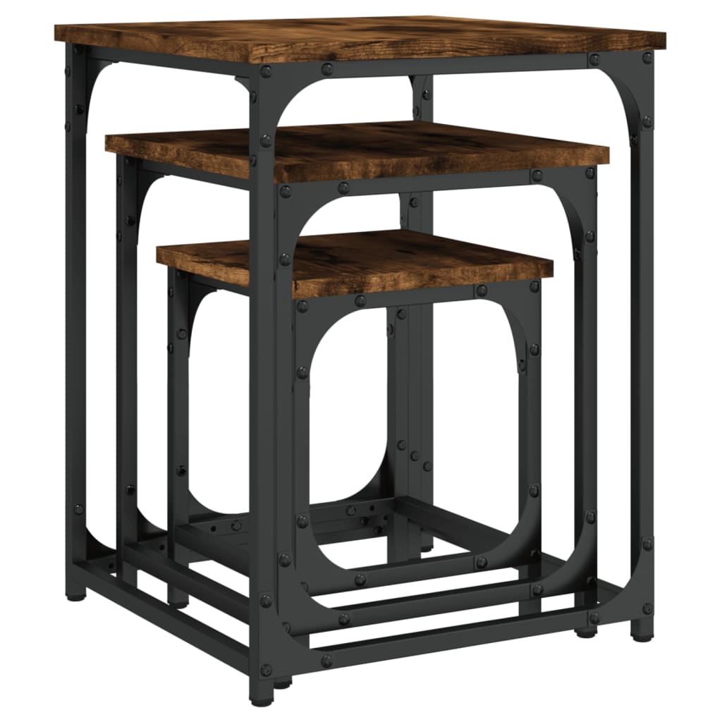 vidaXL Τραπεζάκια Ζιγκόν 3 τεμ. Καπνιστή Δρυς από Επεξεργασμένο Ξύλο