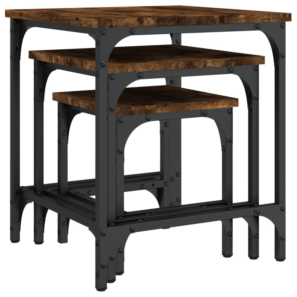 vidaXL Τραπεζάκια Ζιγκόν 3 τεμ. Καπνιστή Δρυς από Επεξεργασμένο Ξύλο