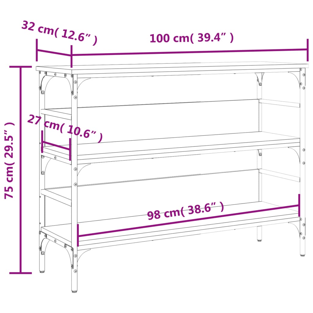 vidaXL Τραπέζι Κονσόλα Γκρι Sonoma 100x32x75 εκ. Επεξεργασμένο Ξύλο