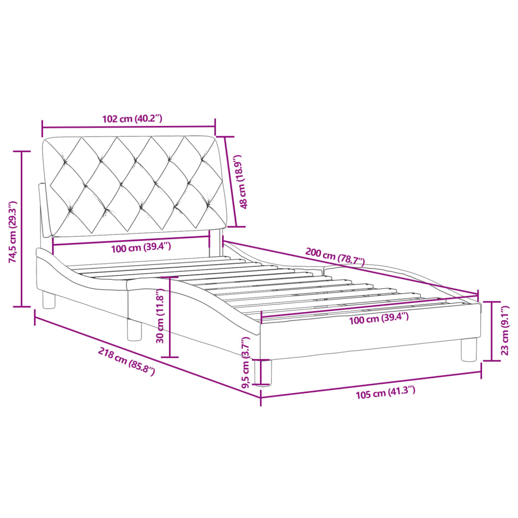vidaXL Σκελετός Κρεβατιού Χωρίς Στρώμα Μπλε 100x200 εκ. Βελούδινο
