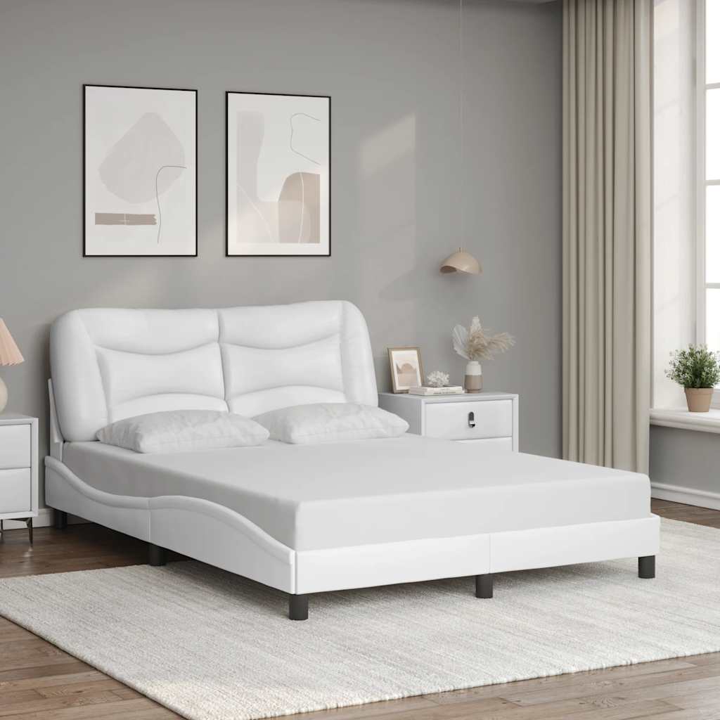 vidaXL Πλαίσιο κρεβατιού χωρίς Στρώμα Hvar Λευκό 140x190 εκ. Συνθετικό Δέρμα