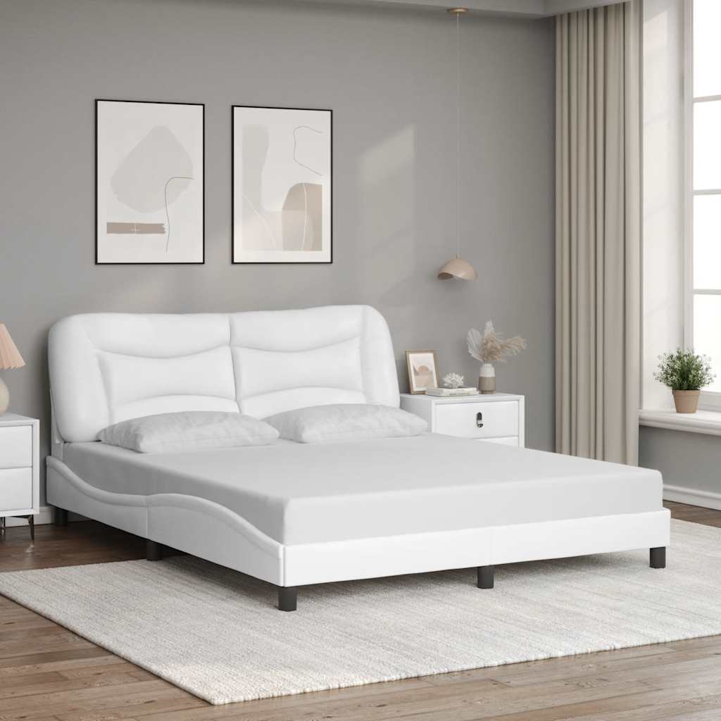 vidaXL Πλαίσιο κρεβατιού χωρίς Στρώμα Hvar Λευκό 160x200 εκ. Συνθετικό Δέρμα