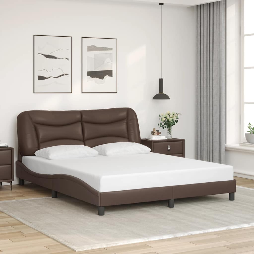 vidaXL Πλαίσιο κρεβατιού χωρίς Στρώμα Hvar Καφέ 160x200 εκ. Συνθετικό Δέρμα