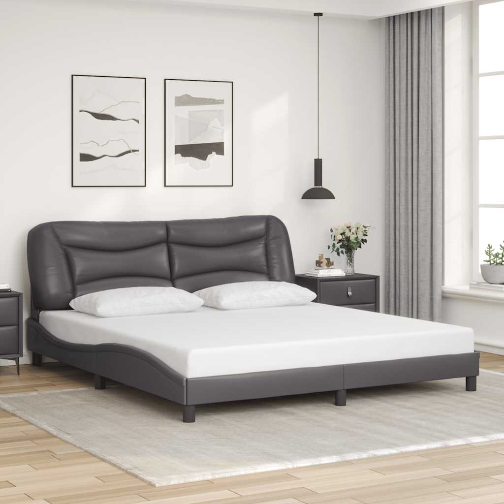 vidaXL Πλαίσιο κρεβατιού χωρίς Στρώμα Hvar Γκρι 180x200 εκ. Συνθετικό Δέρμα