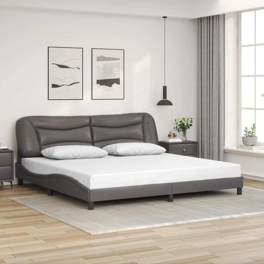 vidaXL Πλαίσιο κρεβατιού χωρίς Στρώμα Hvar Γκρι 200x200 εκ. Συνθετικό Δέρμα