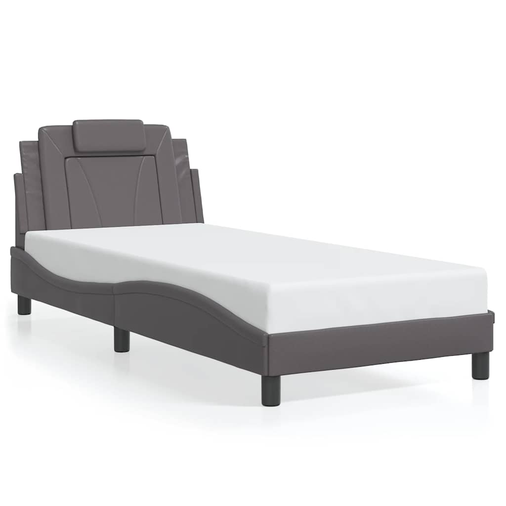 vidaXL Σκελετός Κρεβατιού Viana Χωρίς Στρώμα Γκρι 90x190 εκ. Συνθετικό Δέρμα