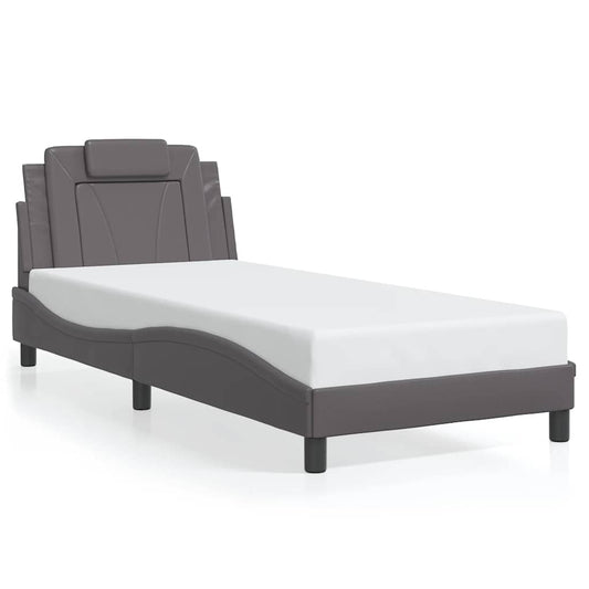 vidaXL Σκελετός Κρεβατιού Viana Χωρίς Στρώμα Γκρι 90x190 εκ. Συνθετικό Δέρμα