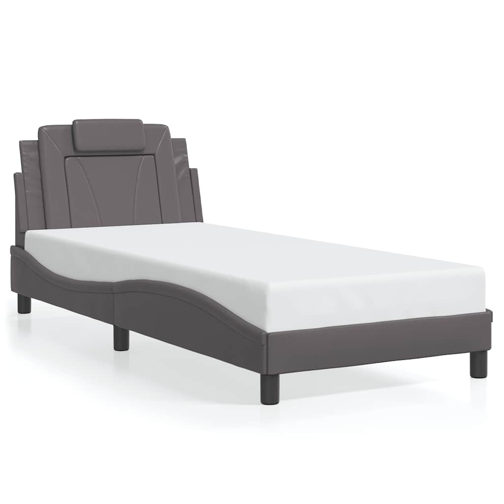 vidaXL Σκελετός Κρεβατιού Viana Χωρίς Στρώμα Γκρι 90x200 εκ. Συνθετικό Δέρμα