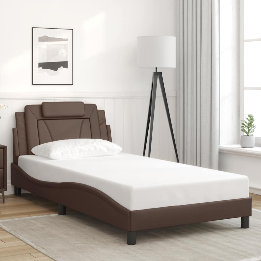 vidaXL Σκελετός Κρεβατιού Viana Χωρίς Στρώμα Καφέ 100x200 εκ. Συνθετικό Δέρμα