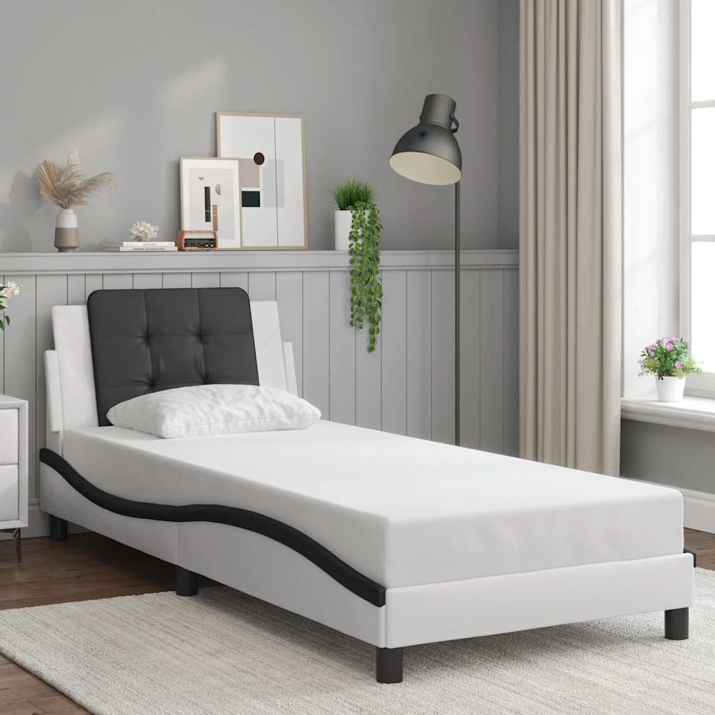 vidaXL Σκελετός Κρεβατιού Χωρίς Στρώμα Zadar Λευκό/Μαύρο 100x200εκ.Συνθ. Δέρμα