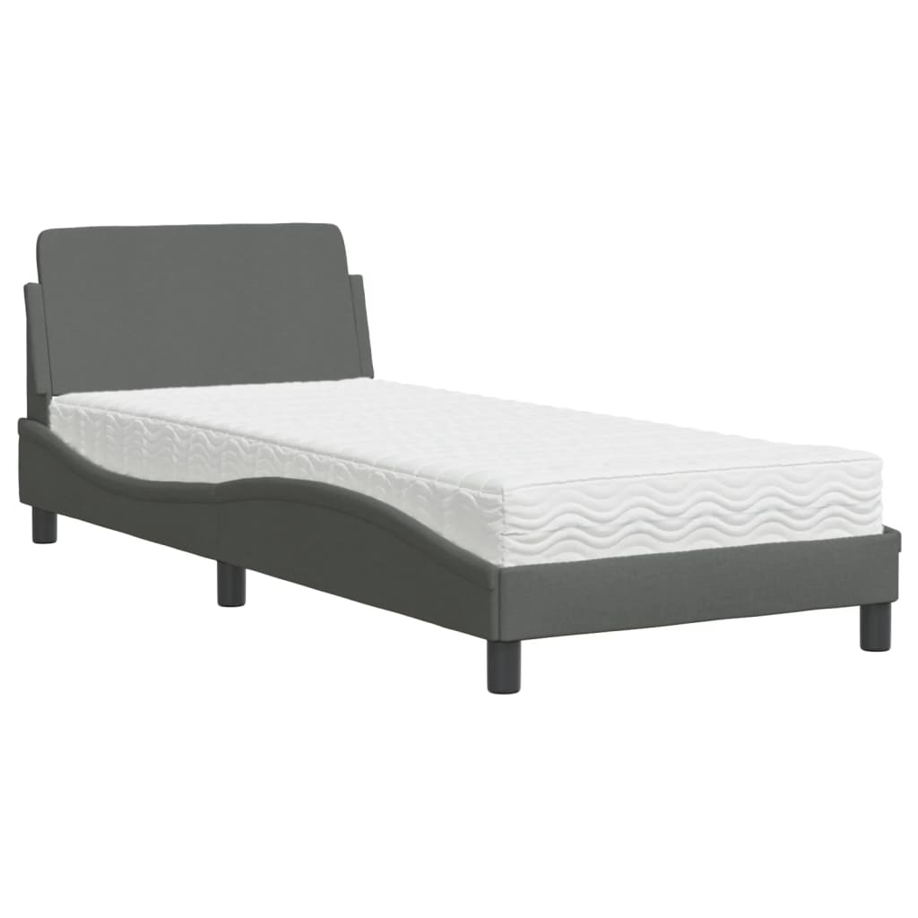 vidaXL Κρεβάτι με Στρώμα Dover Σκούρο Γκρι 90x190 εκ. Υφασμάτινο