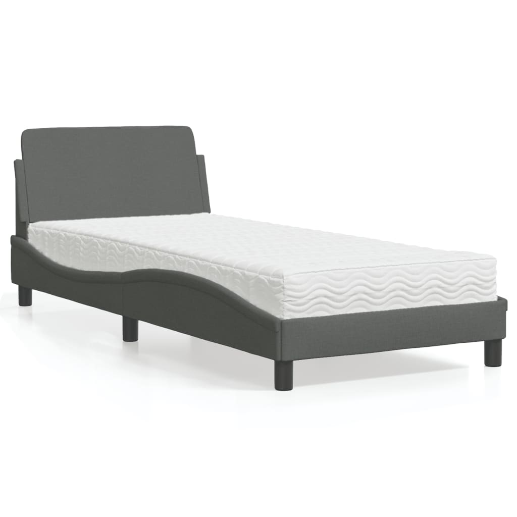vidaXL Κρεβάτι με Στρώμα Dover Σκούρο Γκρι 90x190 εκ. Υφασμάτινο