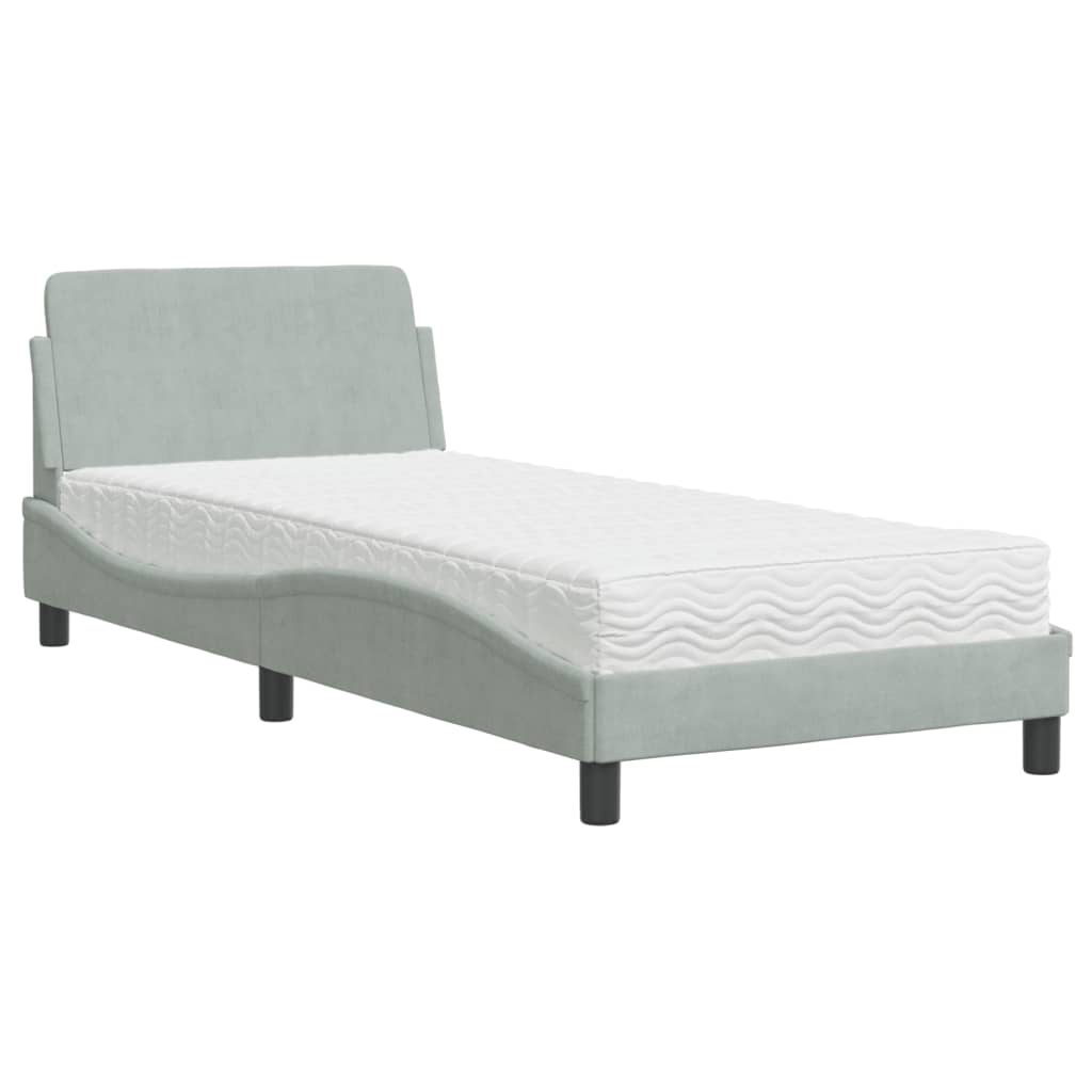 vidaXL Κρεβάτι με Στρώμα Dover Ανοιχτό Γκρι 90x190 εκ. Βελούδινο