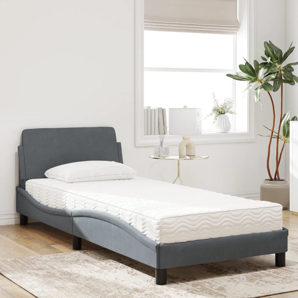 vidaXL Κρεβάτι με Στρώμα Dover Σκούρο Γκρι 90x190 εκ. Βελούδινο