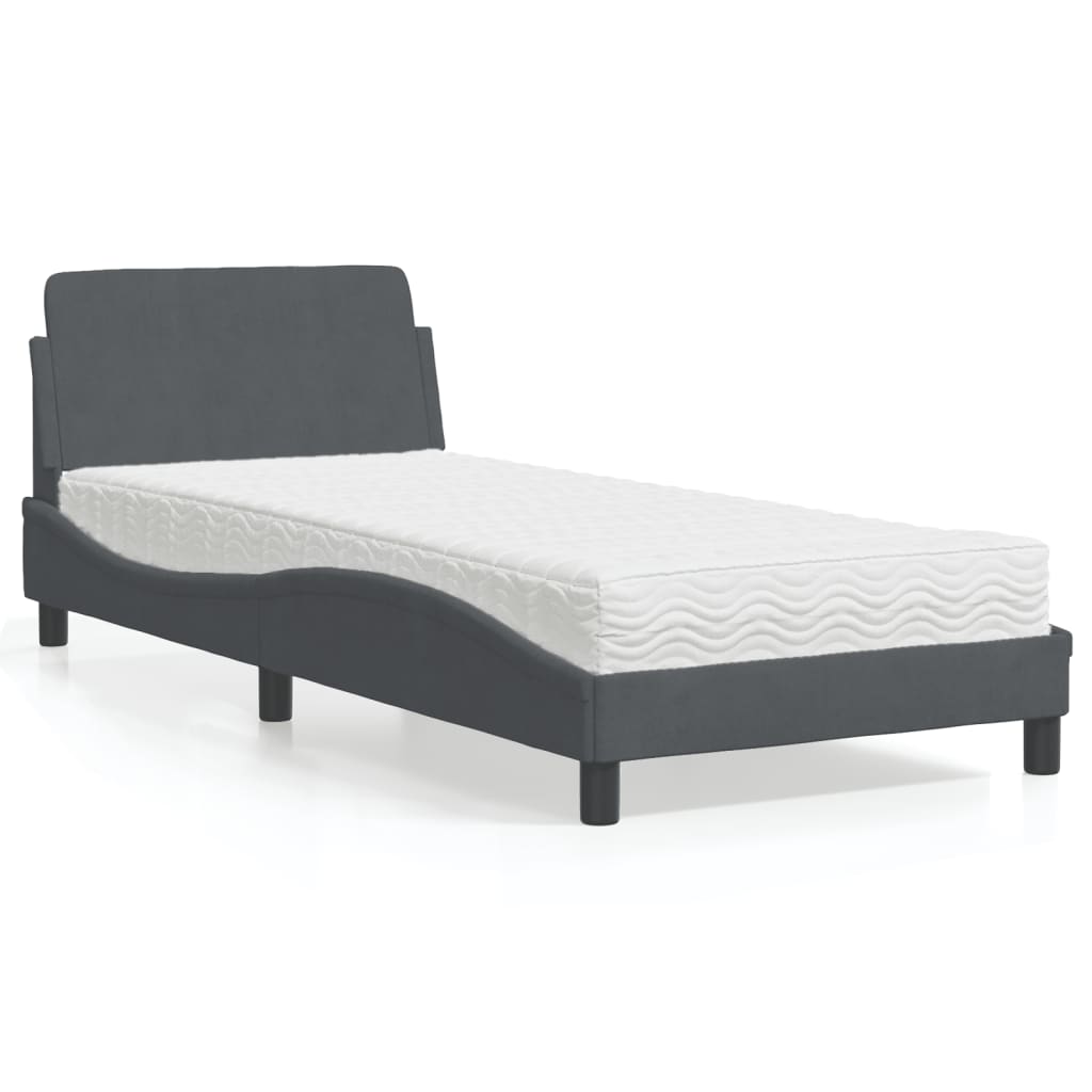 vidaXL Κρεβάτι με Στρώμα Dover Σκούρο Γκρι 90x190 εκ. Βελούδινο