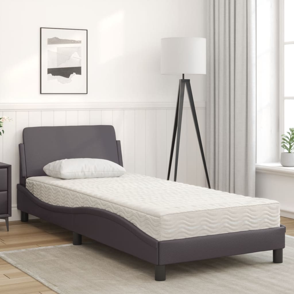 vidaXL Κρεβάτι με Στρώμα Dover Γκρι 90x190 εκ. από Συνθετικό Δέρμα