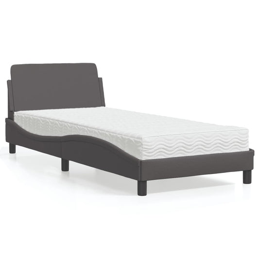 vidaXL Κρεβάτι με Στρώμα Dover Γκρι 90x190 εκ. από Συνθετικό Δέρμα