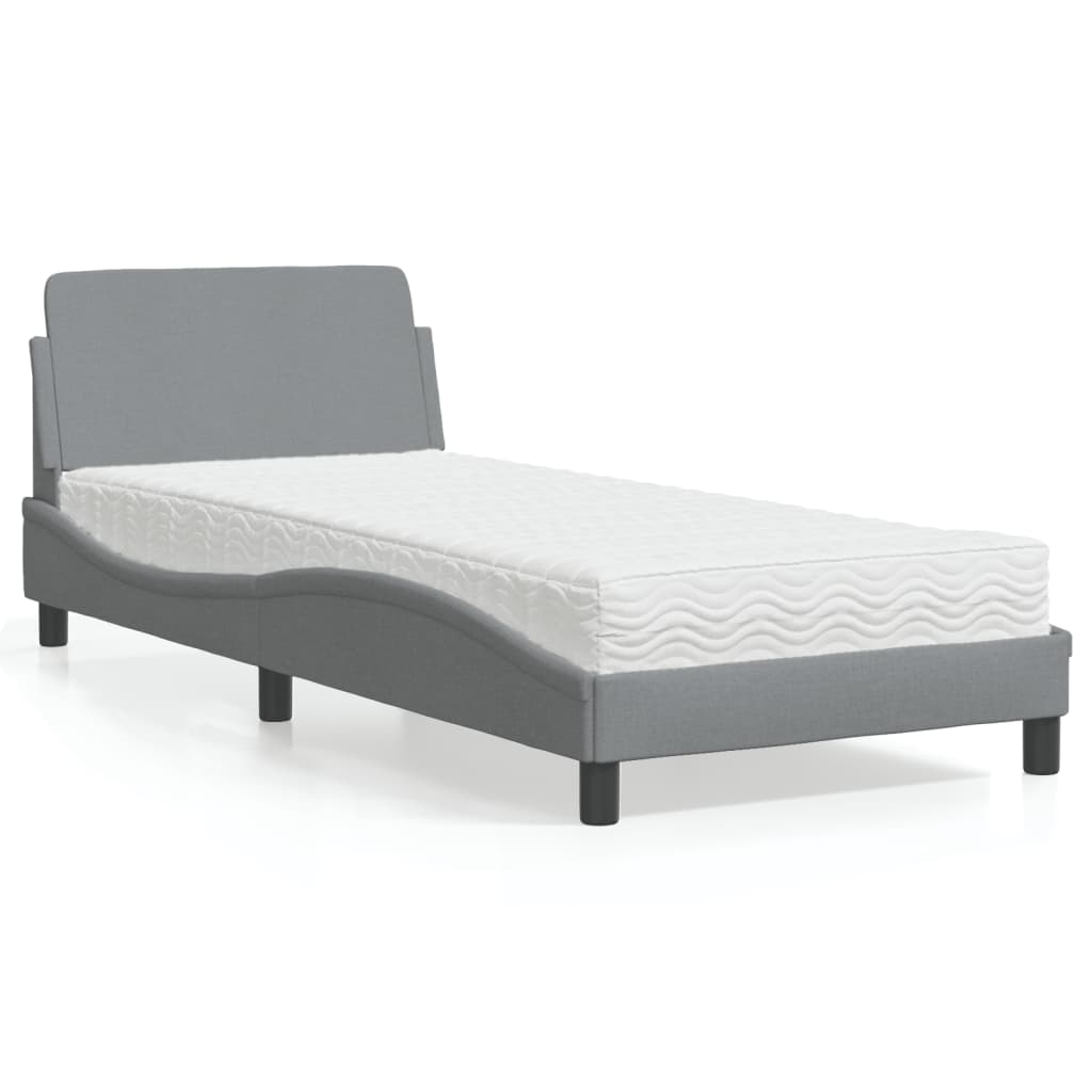 vidaXL Κρεβάτι με Στρώμα Dover Ανοιχτό Γκρι 90x200 εκ. Υφασμάτινο