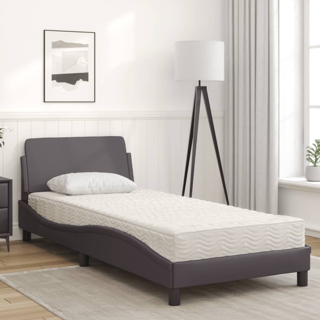 vidaXL Κρεβάτι με Στρώμα Dover Γκρι 90x200 εκ. από Συνθετικό Δέρμα