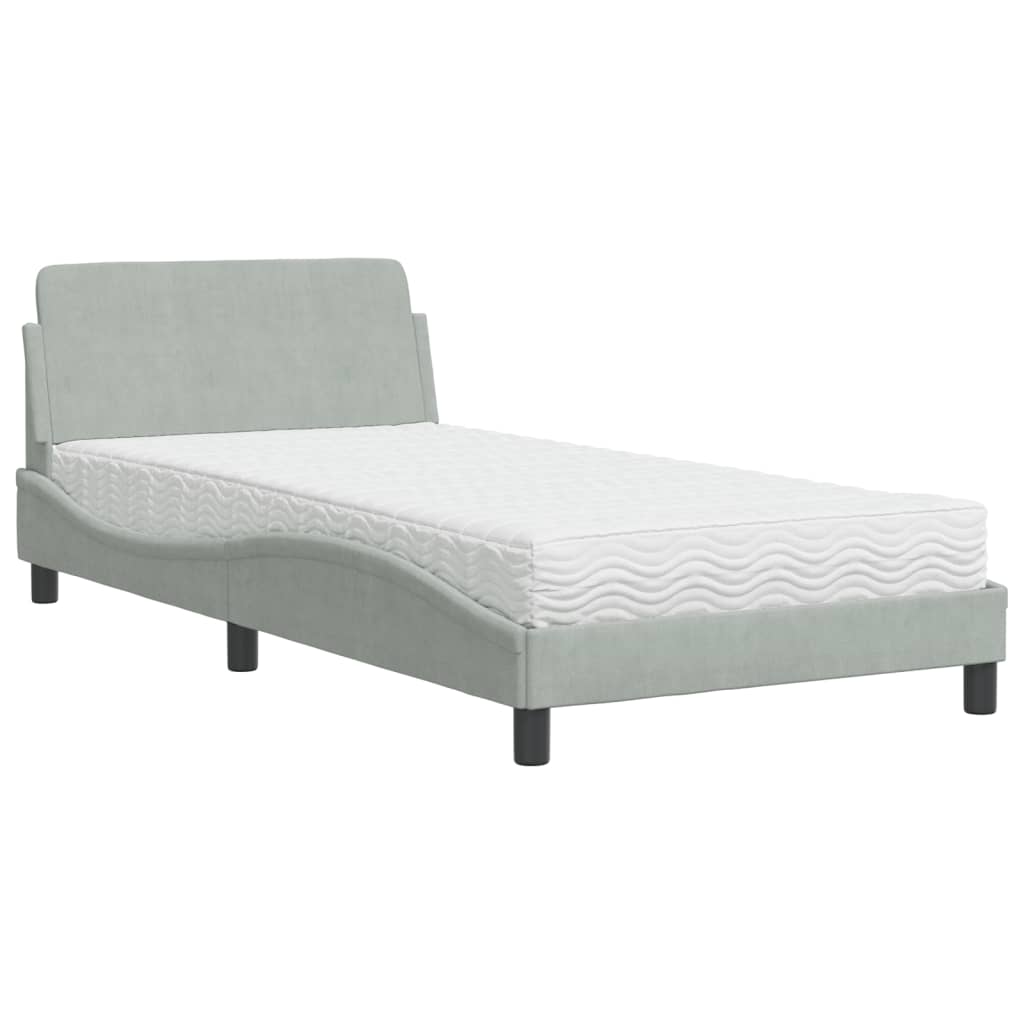 vidaXL Κρεβάτι με Στρώμα Dover Ανοιχτό Γκρι 100x200 εκ. Βελούδινο