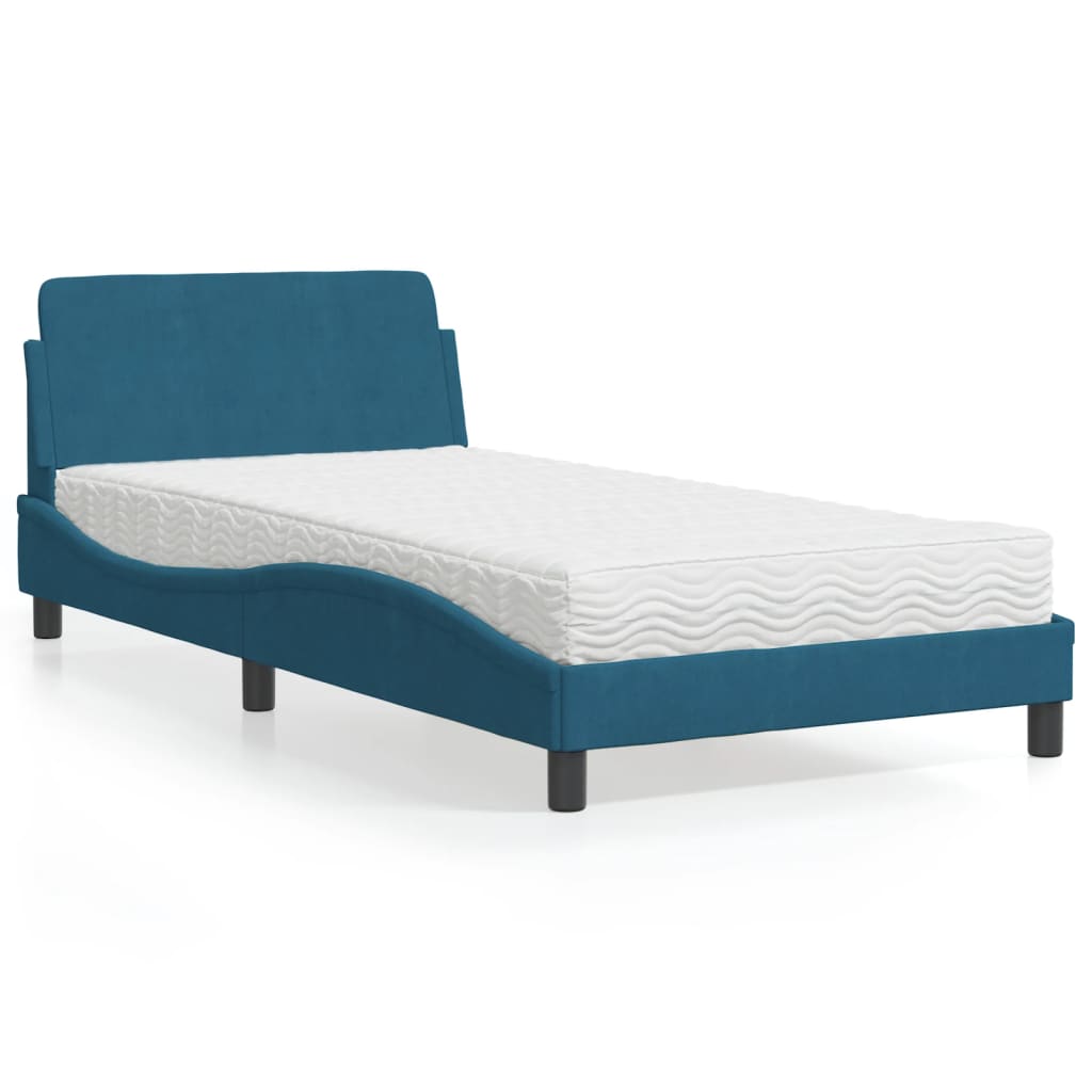 vidaXL Κρεβάτι με Στρώμα Dover Μπλε 100x200 εκ. Βελούδινος
