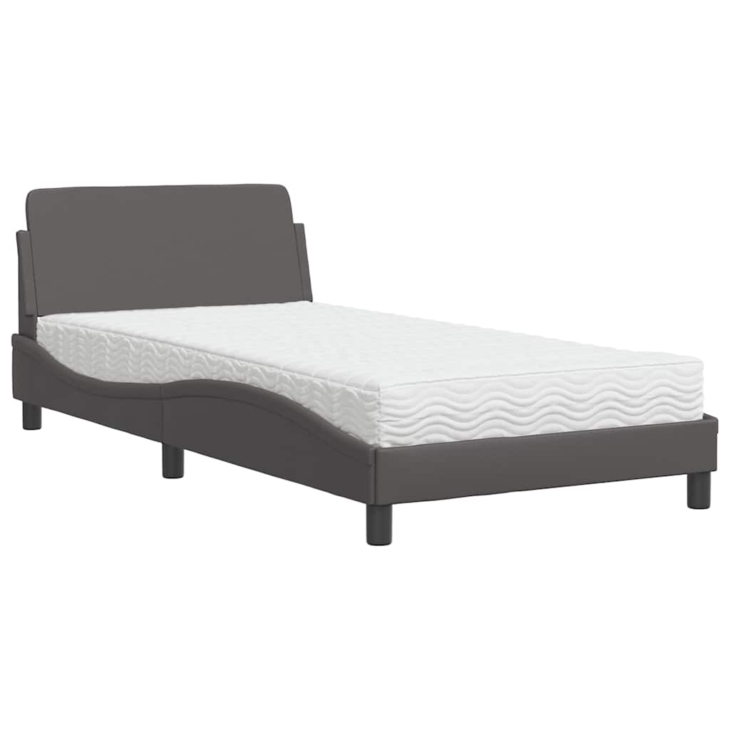 vidaXL Κρεβάτι με Στρώμα Dover Γκρι 100x200 εκ. από Συνθετικό Δέρμα
