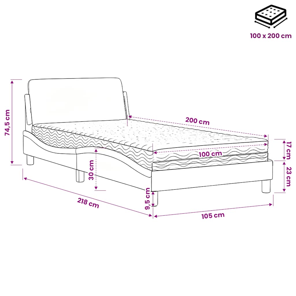 vidaXL Κρεβάτι με Στρώμα Dover Γκρι 100x200 εκ. από Συνθετικό Δέρμα